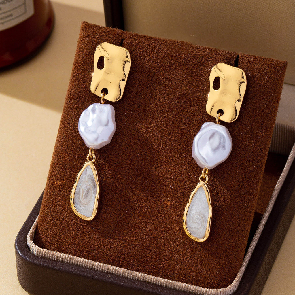 Abstract Gold-Tone Pearl Geometric Drop Earrings | 80E63500