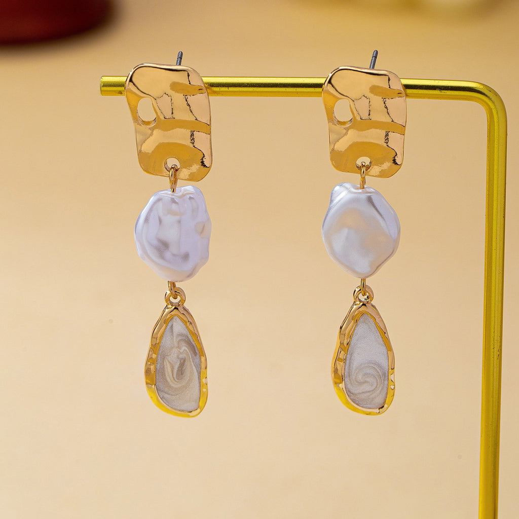 Abstract Gold-Tone Pearl Geometric Drop Earrings | 80E63500