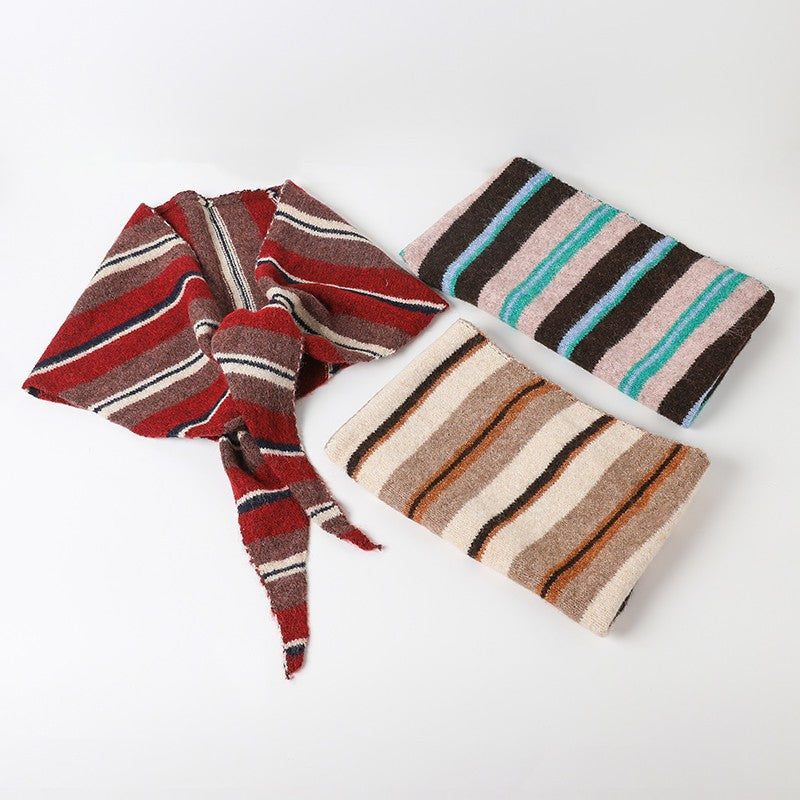 Striped Triangle Neck Scarf Shawl | 40SC747