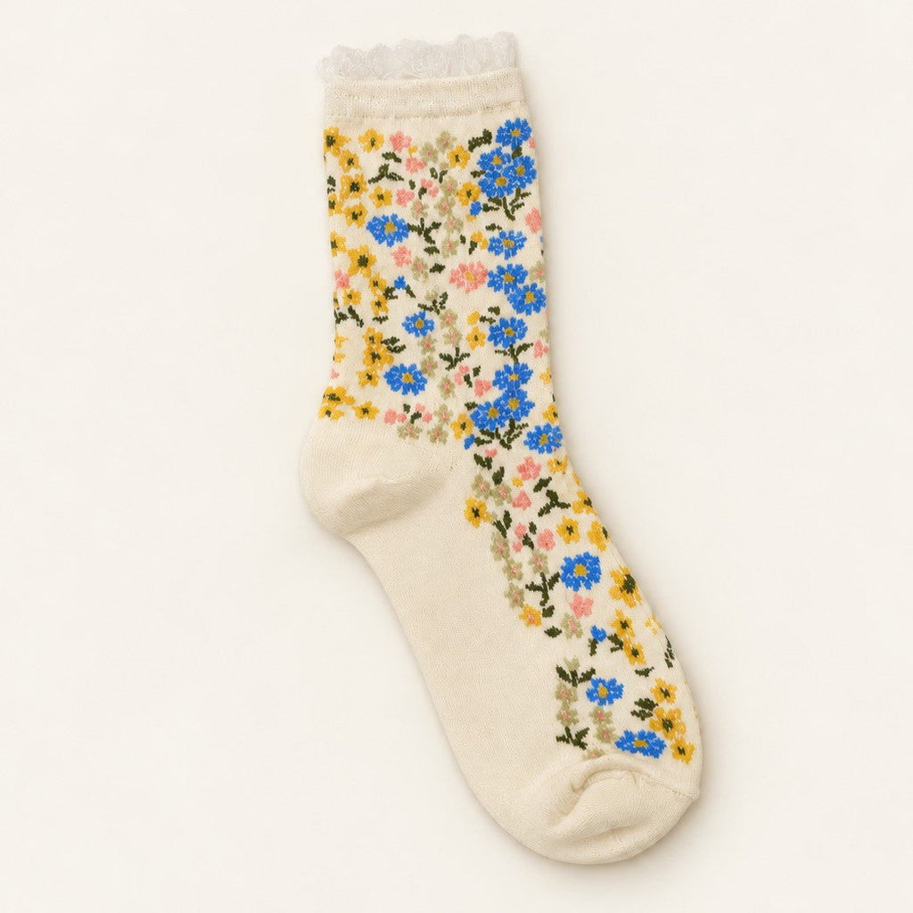 FLORAL PRINT SHEER MESH CREW SOCKS | 40S02097