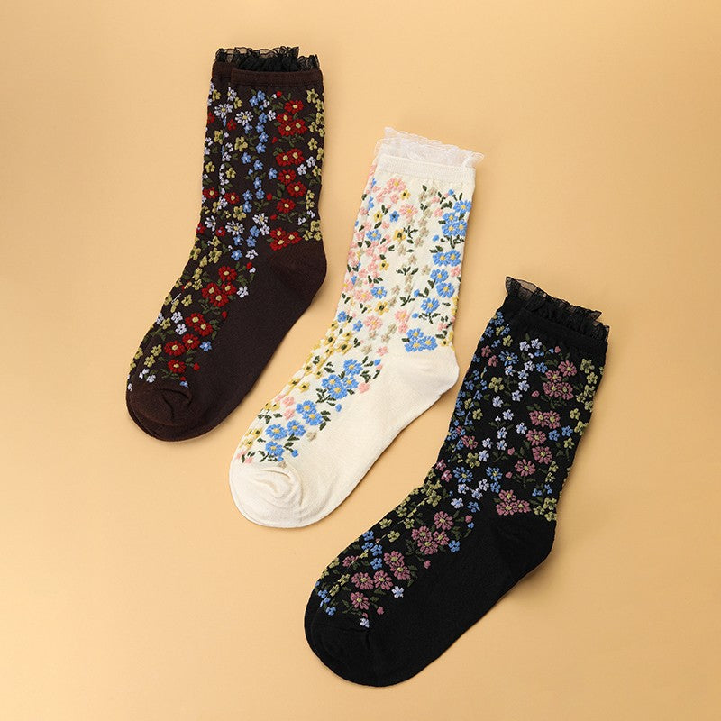 FLORAL PRINT SHEER MESH CREW SOCKS | 40S02097