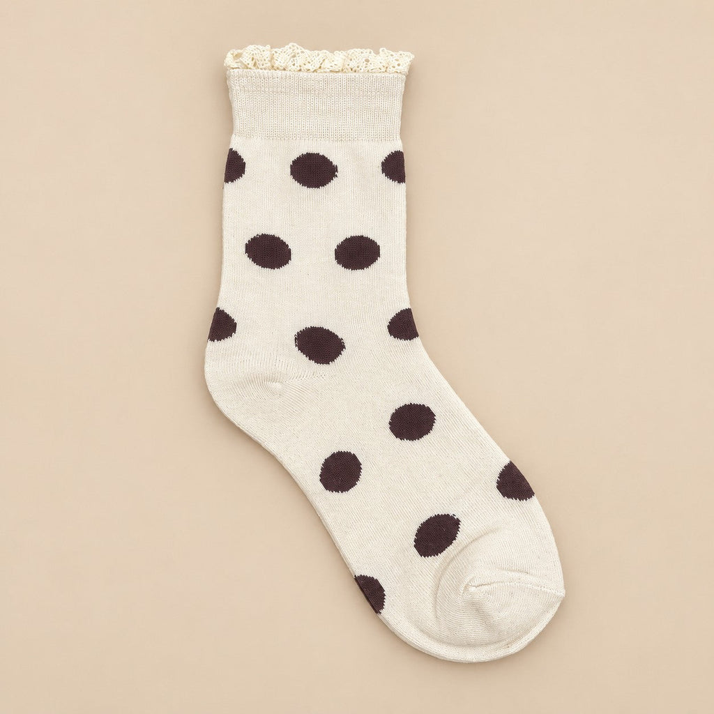 Polka Dot Lace Ruffle Trim Crew Socks | 40S02100