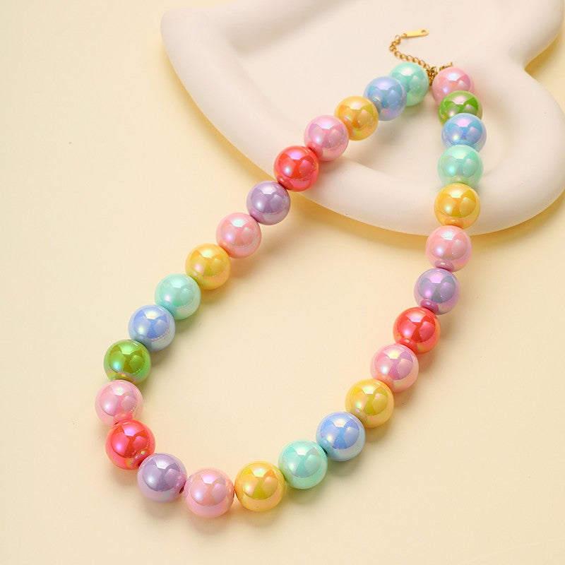 Chunky Pastel Iridescent Pearl Bead Collar Necklace|40NK9846