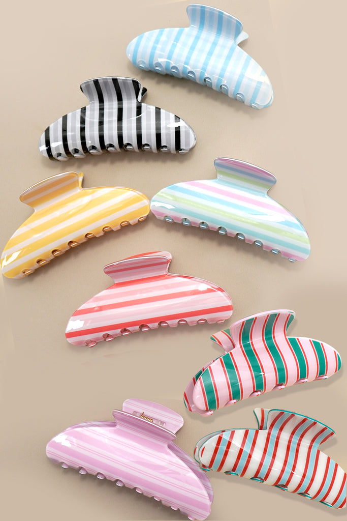 JUMBO STRIPE PLAID OVAL HAIR CLAW CLIPS | 40H1069