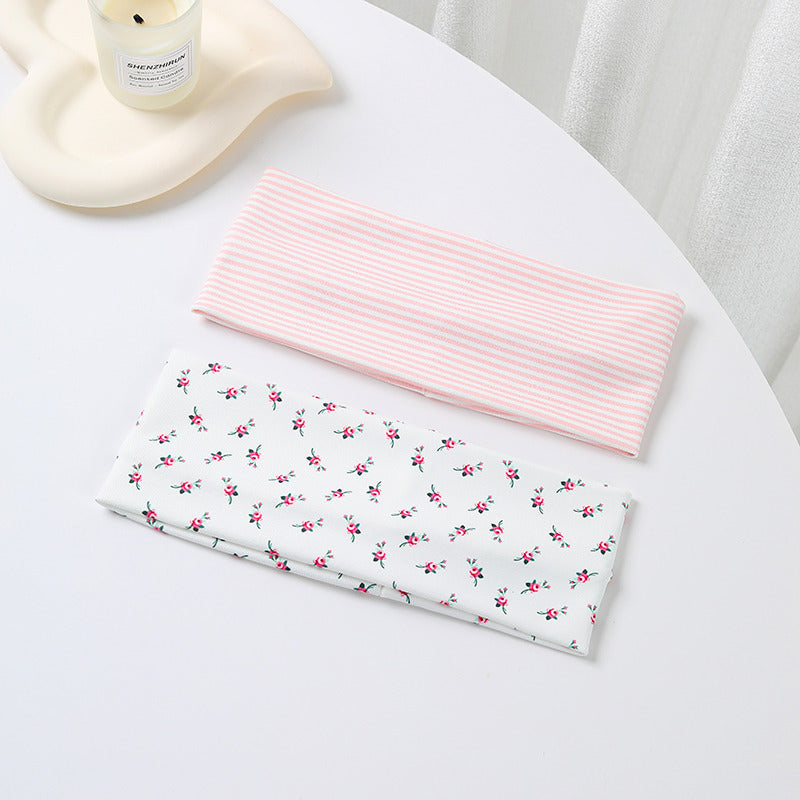Pink Pinstripe & Floral Printed Headband Set | 40HWP603