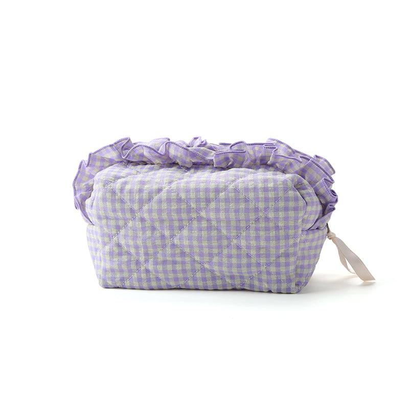Gingham Ruffled Quilted Cosmetic Bag Pouch | 40P632