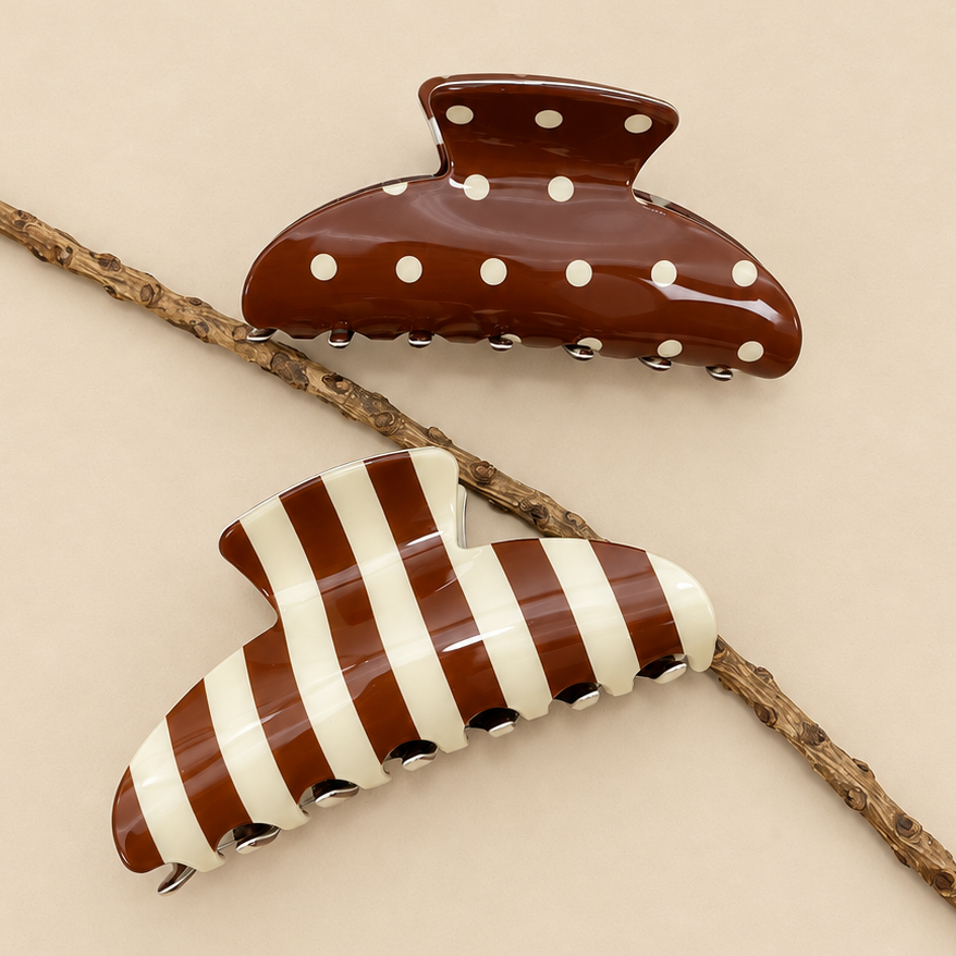 Retro Polka Dot Hair Claw - Glossy Spotted French Style Clip | 40H1099