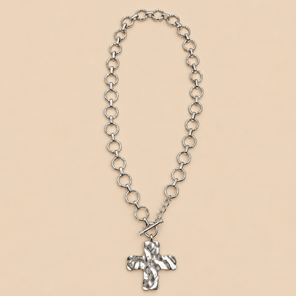 NOTABLE HAMMERED CROSS FRONT TOGGLE NECKLACE | 40NK9474