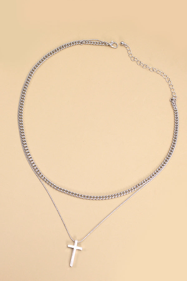 DOUBLE LAYER CROSS NECKLACE | 80N194
