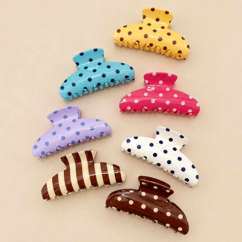 Retro Polka Dot Hair Claw - Glossy Spotted French Style Clip | 40H1099
