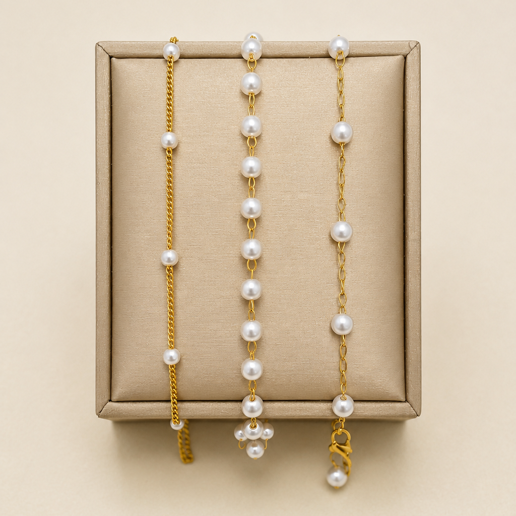 TITANIUM STEEL NON-TARNISH PEARL STATION NECKLACE | 40NK334