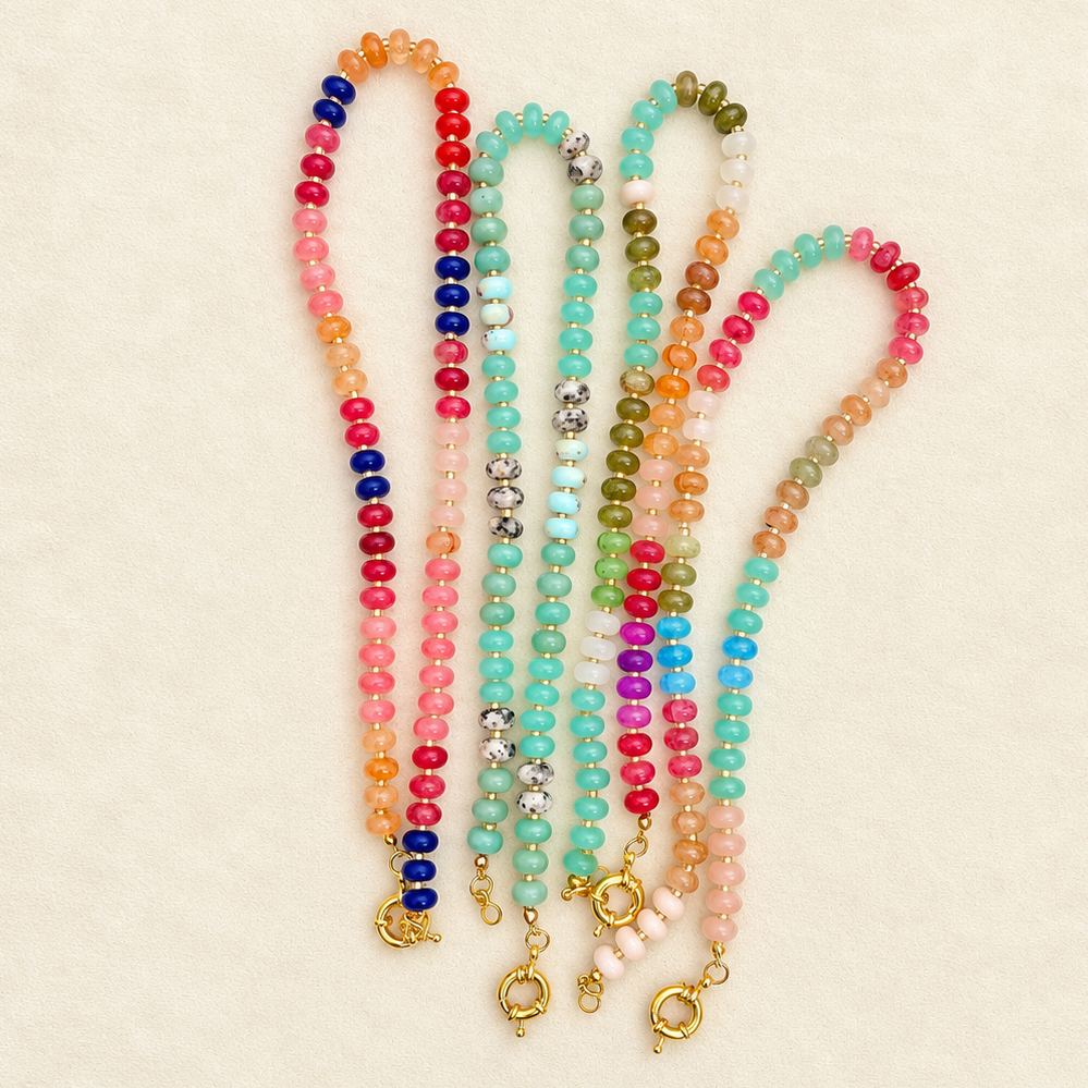 Natural Stone Semi-Precious Glass Mixed Necklace | 40NK9659