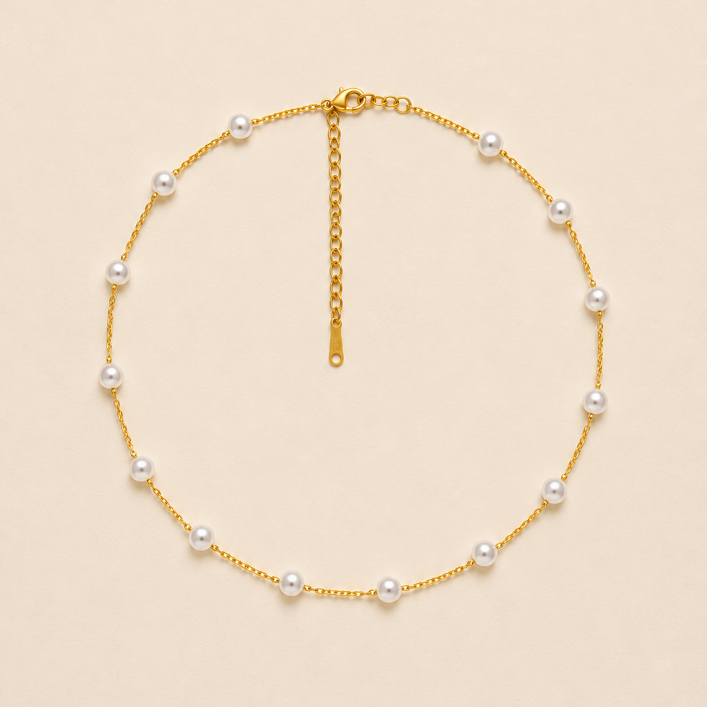 TITANIUM STEEL NON-TARNISH PEARL STATION NECKLACE | 40NK334