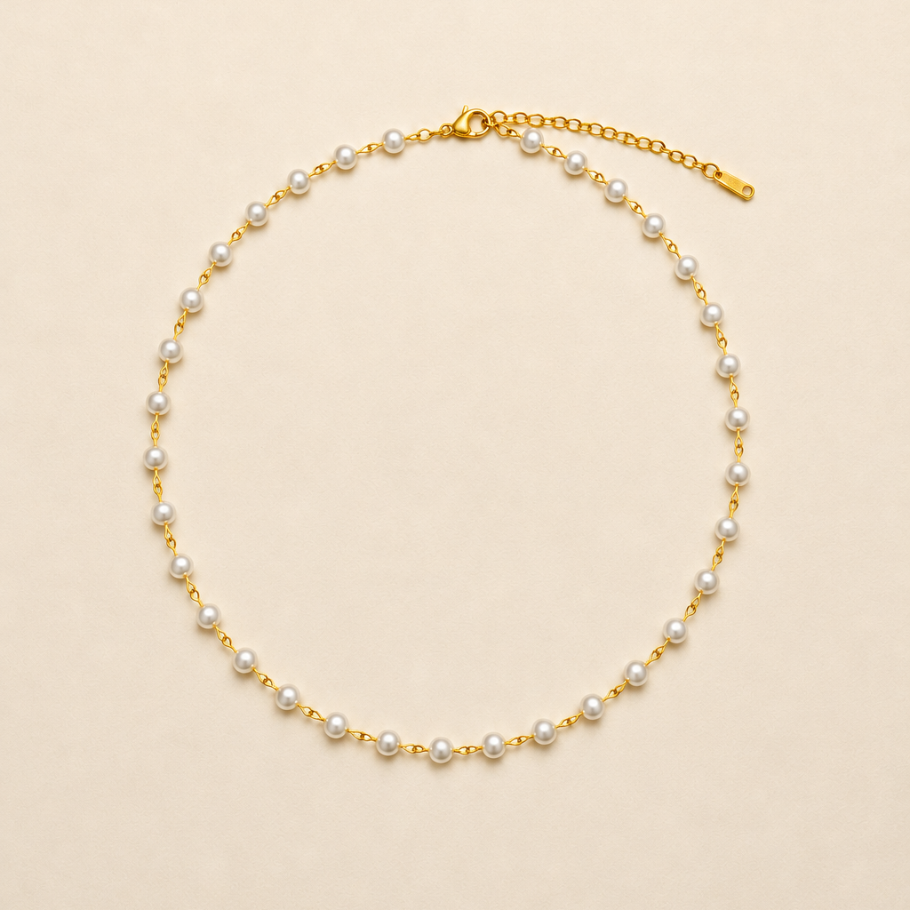 TITANIUM STEEL NON-TARNISH PEARL STATION NECKLACE | 40NK334