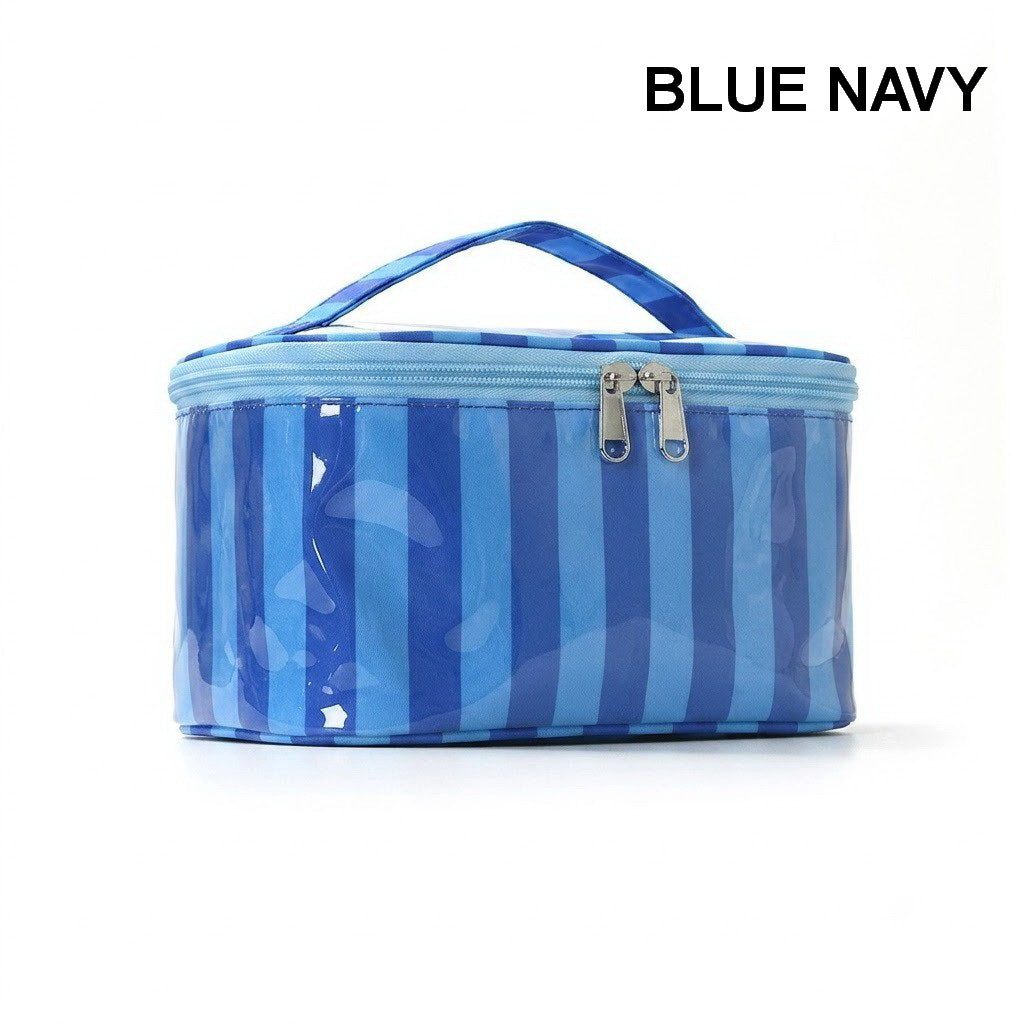 Striped Vinyl Cosmetic Makeup Travel Pouch Bags | 40P637