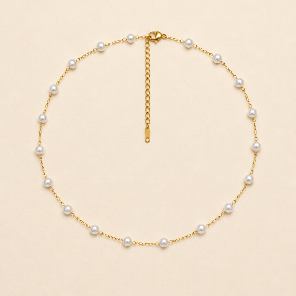 TITANIUM STEEL NON-TARNISH PEARL STATION NECKLACE | 40NK334