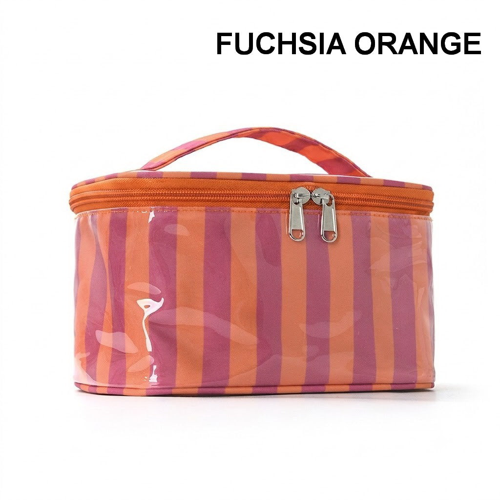Striped Vinyl Cosmetic Makeup Travel Pouch Bags | 40P637