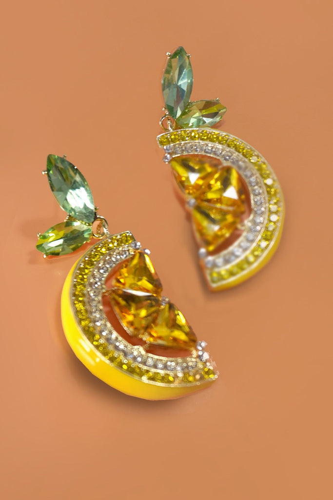 MULTI RHINESTONE FRUIT LEMON STATEMENT EARRINGS | 40E325