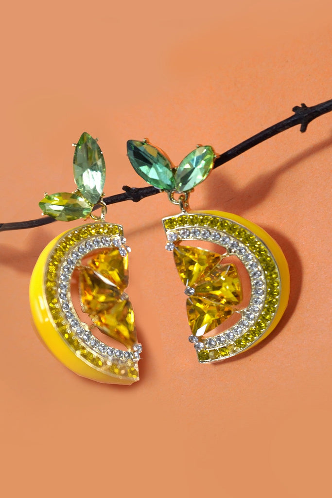 MULTI RHINESTONE FRUIT LEMON STATEMENT EARRINGS | 40E325