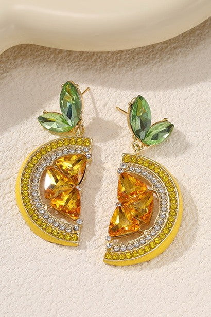 MULTI RHINESTONE FRUIT LEMON STATEMENT EARRINGS | 40E325