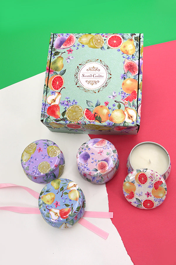 4PC Soy Aroma Therapy Candle Sets - Fruit Set | Xmas Set | Natural Therapeutic Grade Scented Candle | Smokeless Candle