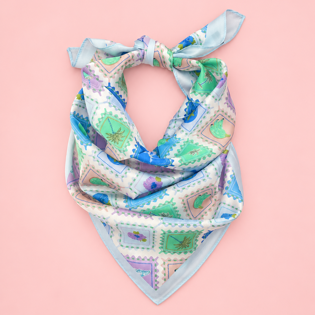 Postal Stamp Lobster Flower Silk Finish Scarf | 40SC731