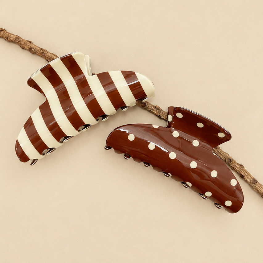 Retro Polka Dot Hair Claw - Glossy Spotted French Style Clip | 40H1099
