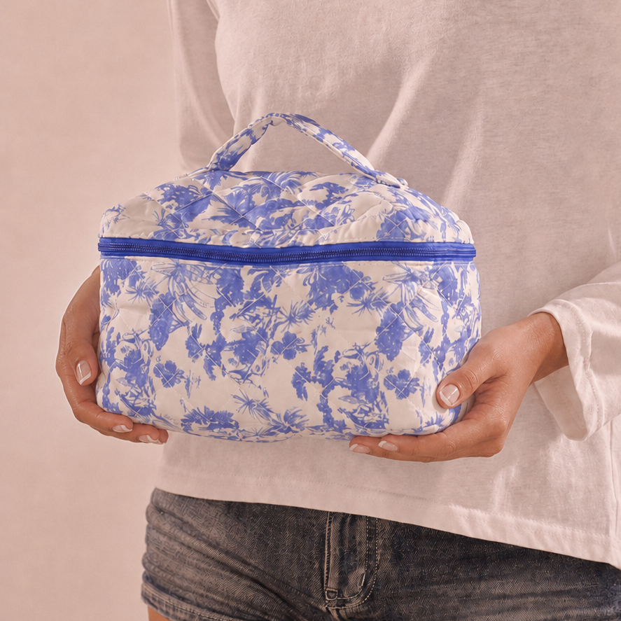 FLORAL QUILTED MAKEUP COSMETIC POUCH BAG | 40P627