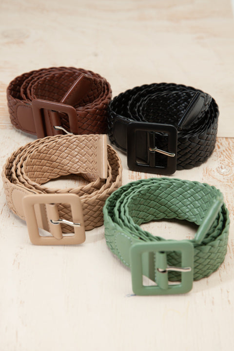 COLORED BRAIDED RECTANGLE BUCKLE LEATHER BELT | 40BT618