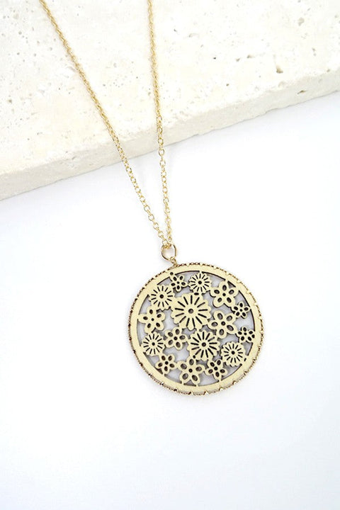 FLOWER WOOD DISC PENDANT NECK | 31017043