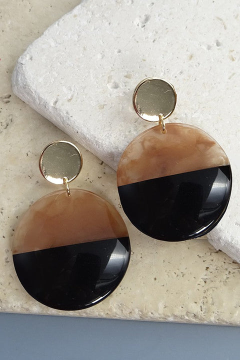 CLASSIC BLACK & BROWN ROUND DROP CIRCLE EARRINGS | 31E21397