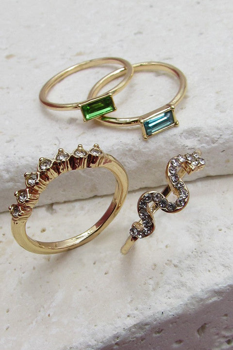 SNAKE RHINESTONE 4 RING SET | 31R21046