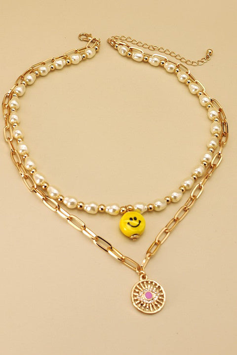 DOUBLE LAYER PEARL SMILEY NECKLACE | 31N21251