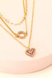 RHINESTONE CIRCLE HEART TRIPLE LAYERED NECKLACE | 31N21376