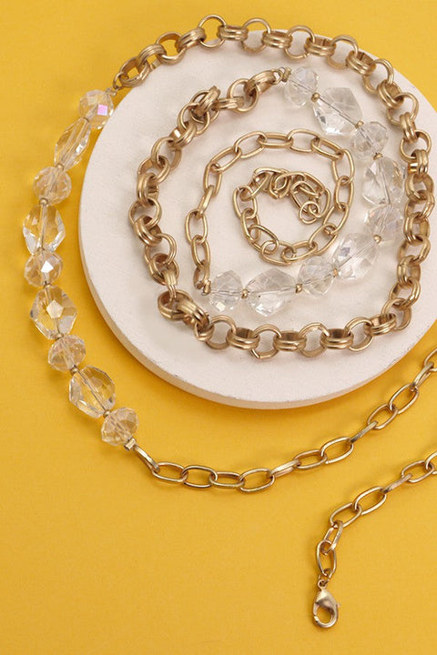 GLASS BEAD LINK CHAIN LONG NECKLACE | 25N404