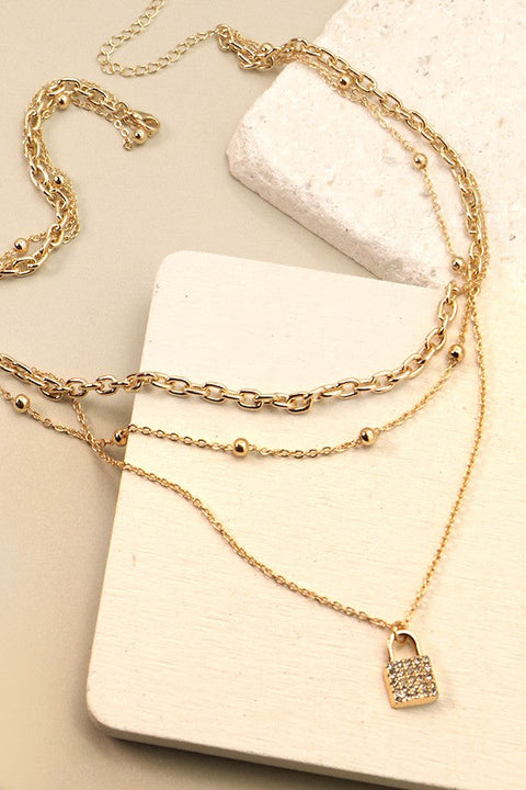 MULTI LAYER LOCK CHARM NECKLACE | 51N2011916