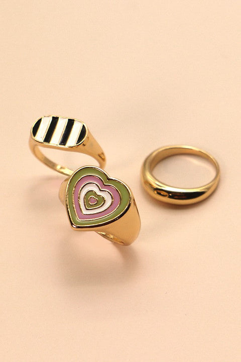 TRIO HEART STRIPE EPOXY RING SET | 31R22043