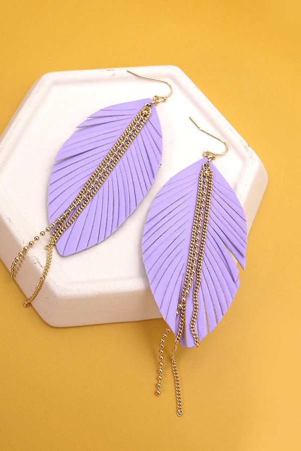 LEATHER LEAF WITH CHAIN DROP EARRINGS | 52E2101833