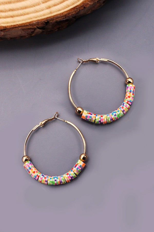 COLORFUL HEISHI CLAY BEADED HOOP EARRINGS | 31E22556