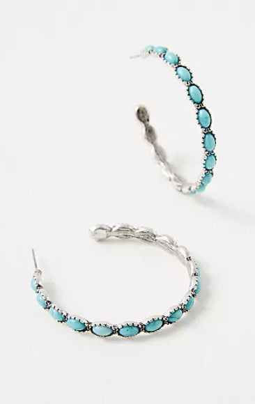 WESTERN TURQ STONE HOOP EARRINGS | 40E437