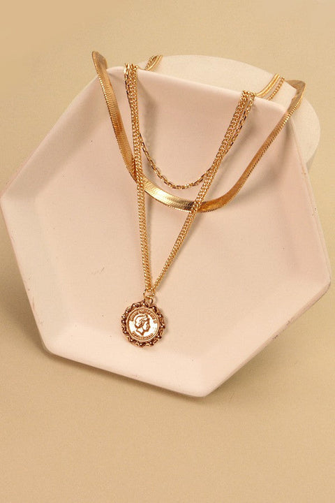 MULTI LAYER SNAKE CHAIN COIN DROP NECKLACE | 31N2223