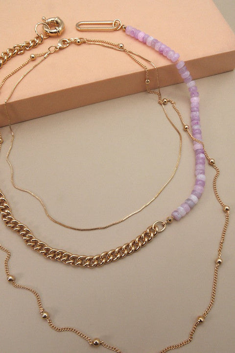 LAVENDAR BEAD TOGGLE MULTI LAYER NECKLACE | 25N480