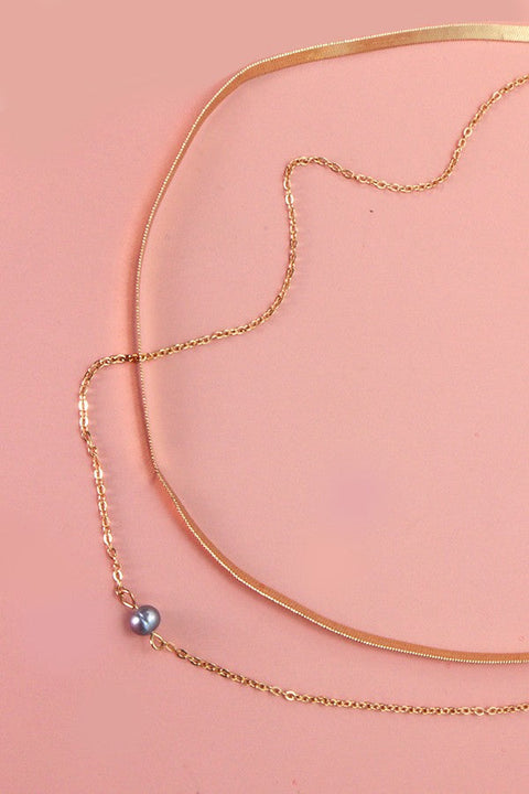 SNAKE CHAIN PEARL LAYER NECKLACE | 25N494