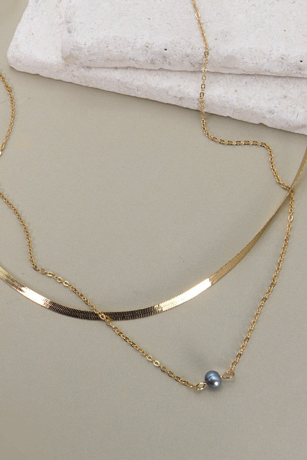 SNAKE CHAIN PEARL LAYER NECKLACE | 25N494