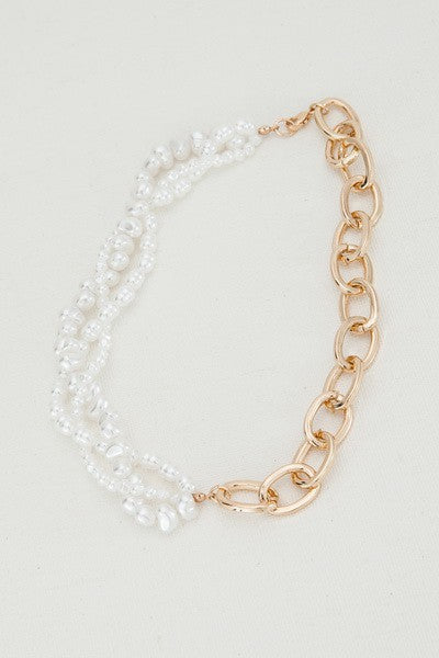 GRACEFUL PEARL LINK CHAIN NECKLACE | 47N19755