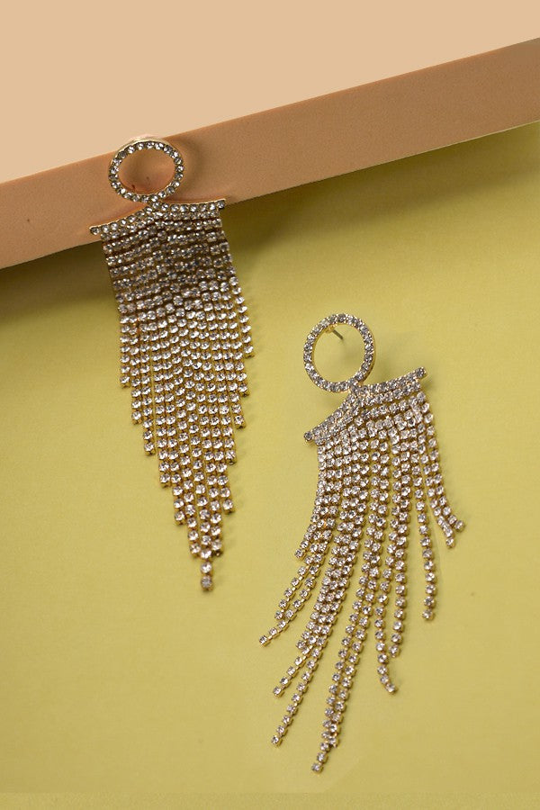 RHINESTONE FRINGE CIRCLE POST EARRINGS | 52E2081915