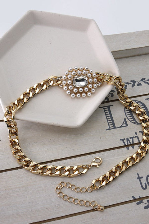 PEARL RHINESTONE PEDNAT NECKLACE | 71N220997