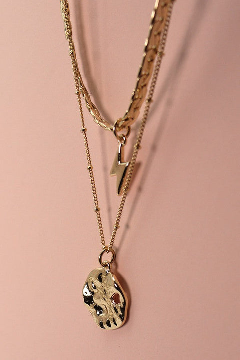 LIGHTNING  COIN CHARM LAYER NECKLACE | 25N561