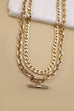 RHINESTONE BAR CHUNKY CHAIN DOUBLE LAYER NECKLACE | 71N220950