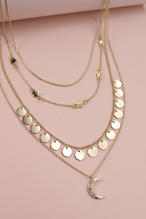 MULTI LAYER MOON STAR CHARM NECKLACE | 10N2110811